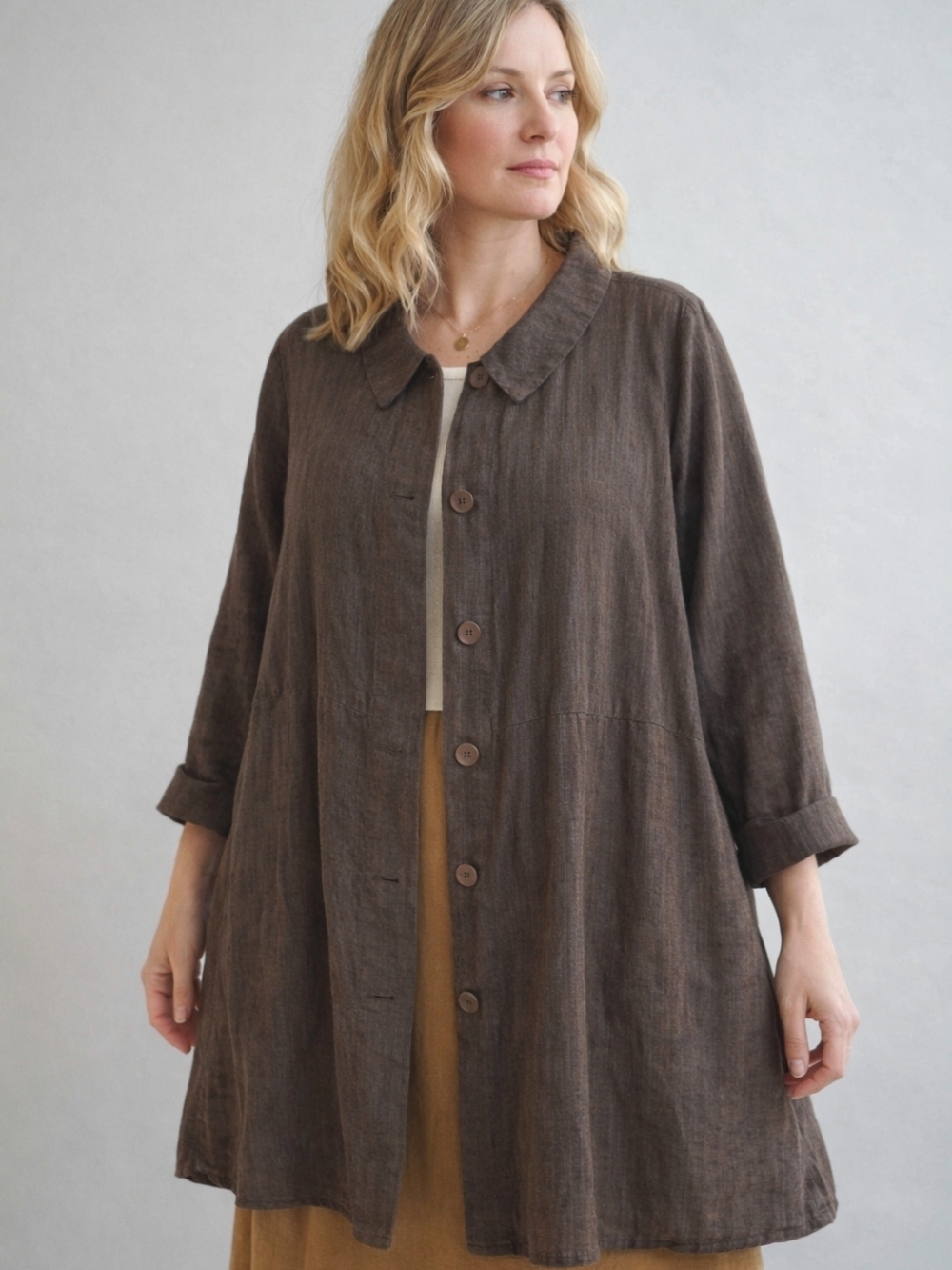 Flax Linen Oversized Pinstripe Linen Button-Up